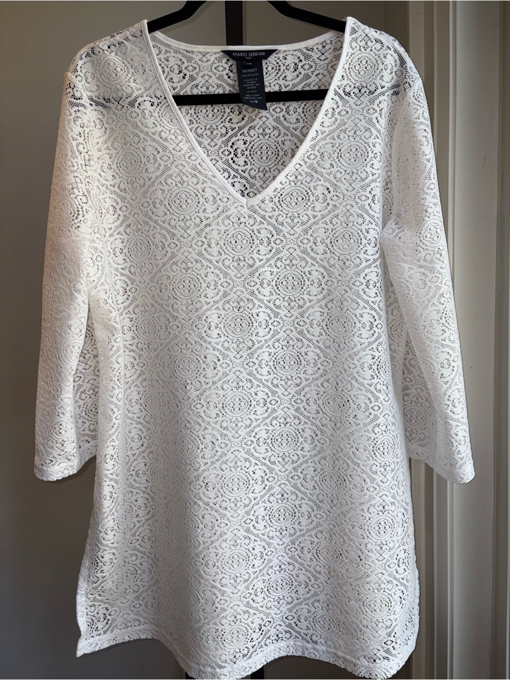 Mario Serrani White Lace Swim Cover Up Large Resort Beachwear Coastal Vacation
